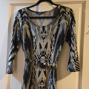 Mlle Gabrielle Black and Cream Patterned Long Sleeve Dress